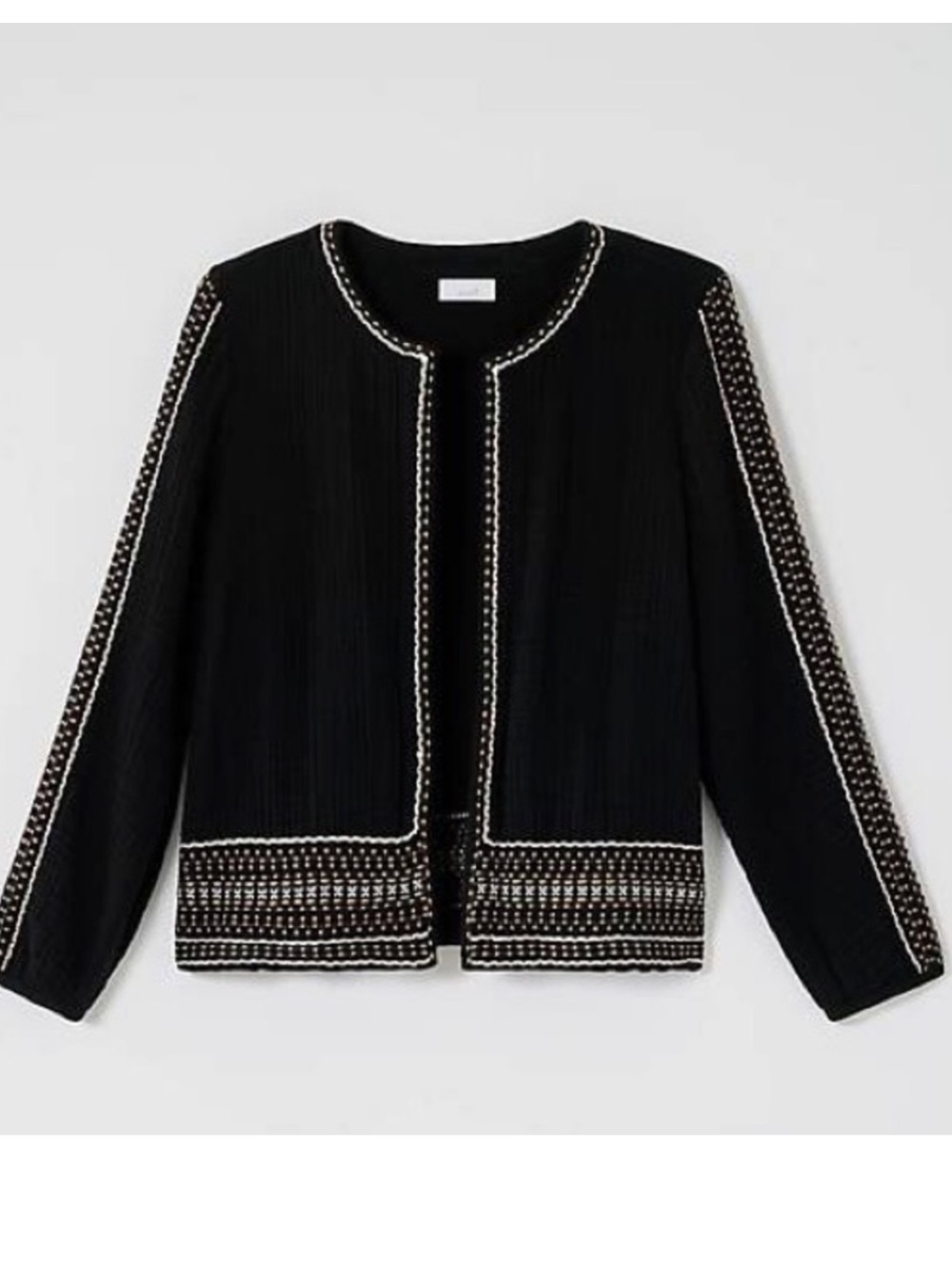 J. Jill Black Embroidered Cotton Gauze Cardigan Jacket Women's Sz L Breathable